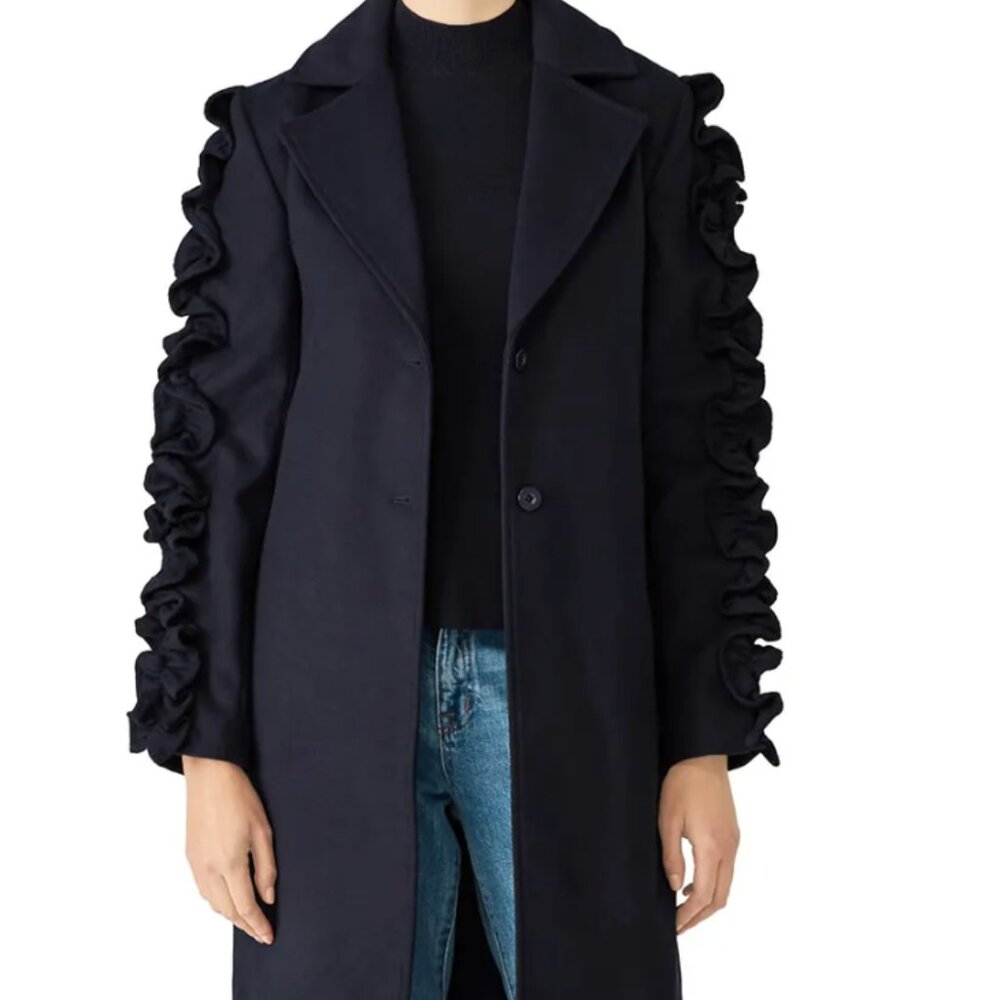 The Fifth Label by Anthropologie Navy Ruffled Sleeve Long Coat Size M